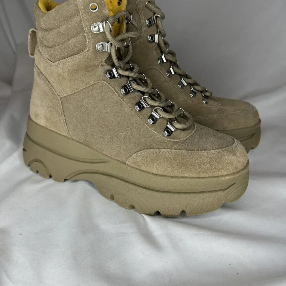 Aqua Haly Platform Tan Suede Leather Round Toe lace-up Hiking Boots Wms Sz 10.5 - Picture 5 of 8
